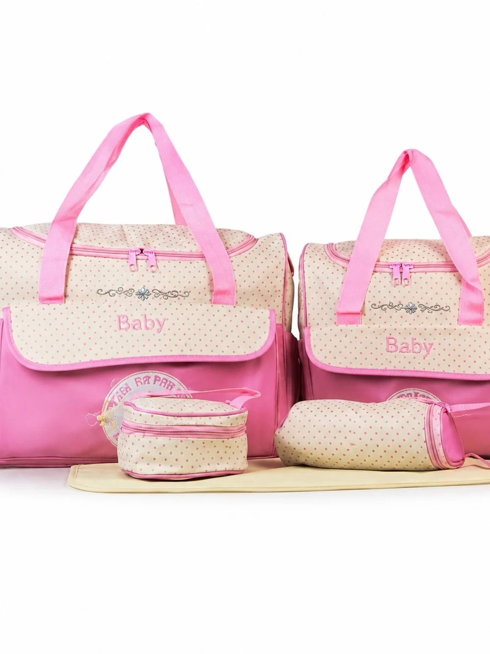 Pink Baby Diaper Bag Set with Matching Accessories 5psc